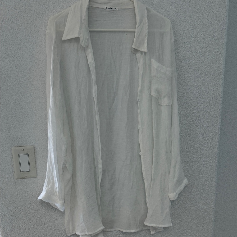 Lightweight White Sheer Button-Up Shirt